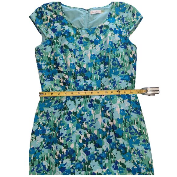 Calvin Klein Linen Blend Blue Green Floral Sheath Dress Classic Chic *SZ 4 - Picture 4 of 12